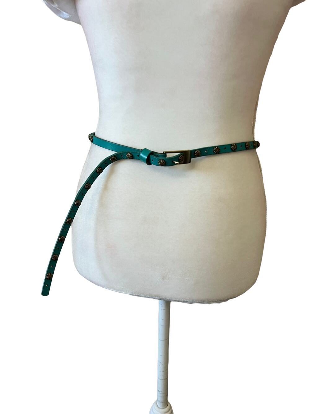 Fina Firenze Genuine Leather Belt aqua Blue Studded sz M